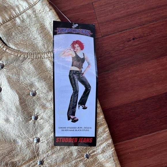 LIP SERVICE RARE! vintage 90s gold studded flare pants - Picture 3 of 9